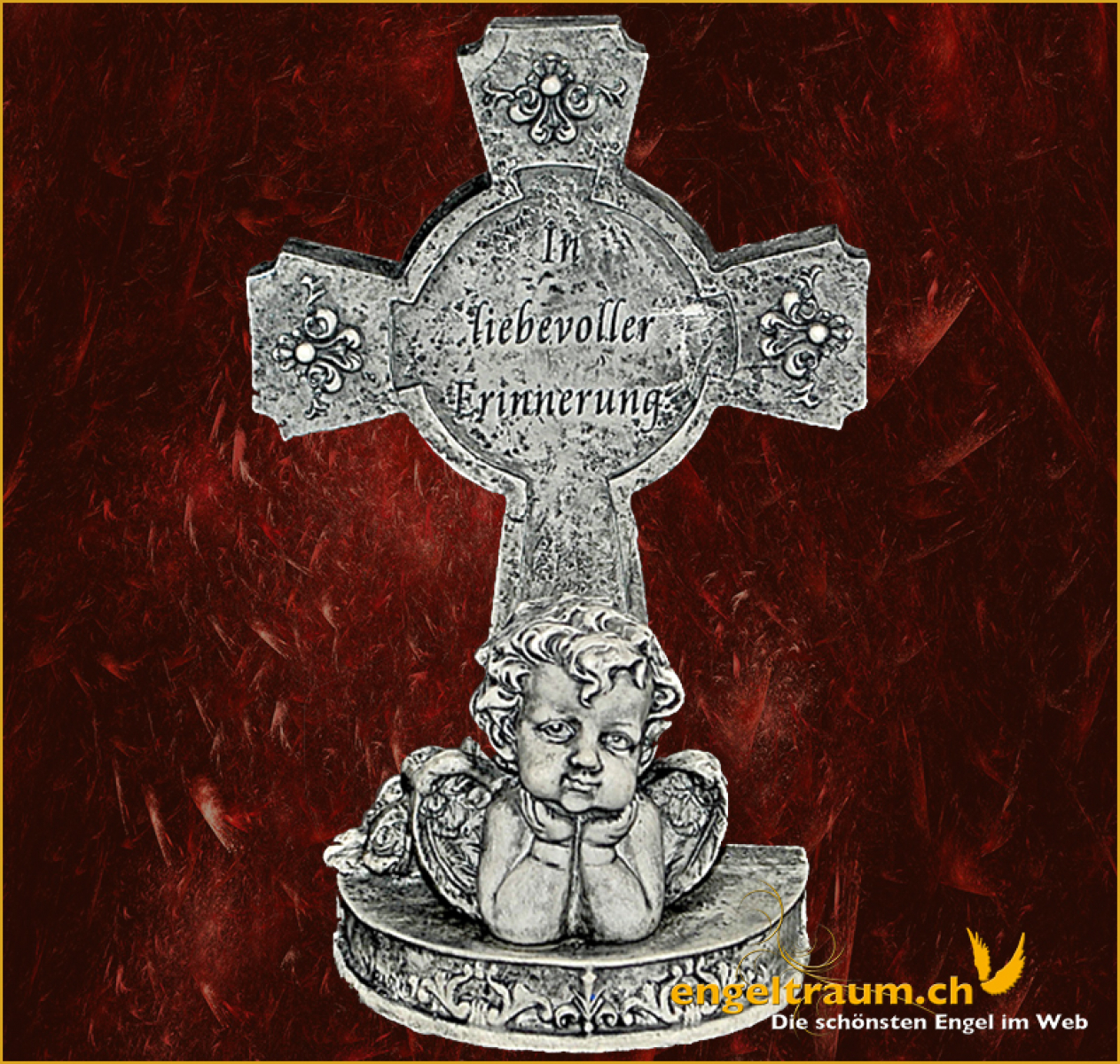 Engel mit Kreuz «In liebevoller Erinnerung» Höhe: 18 cm