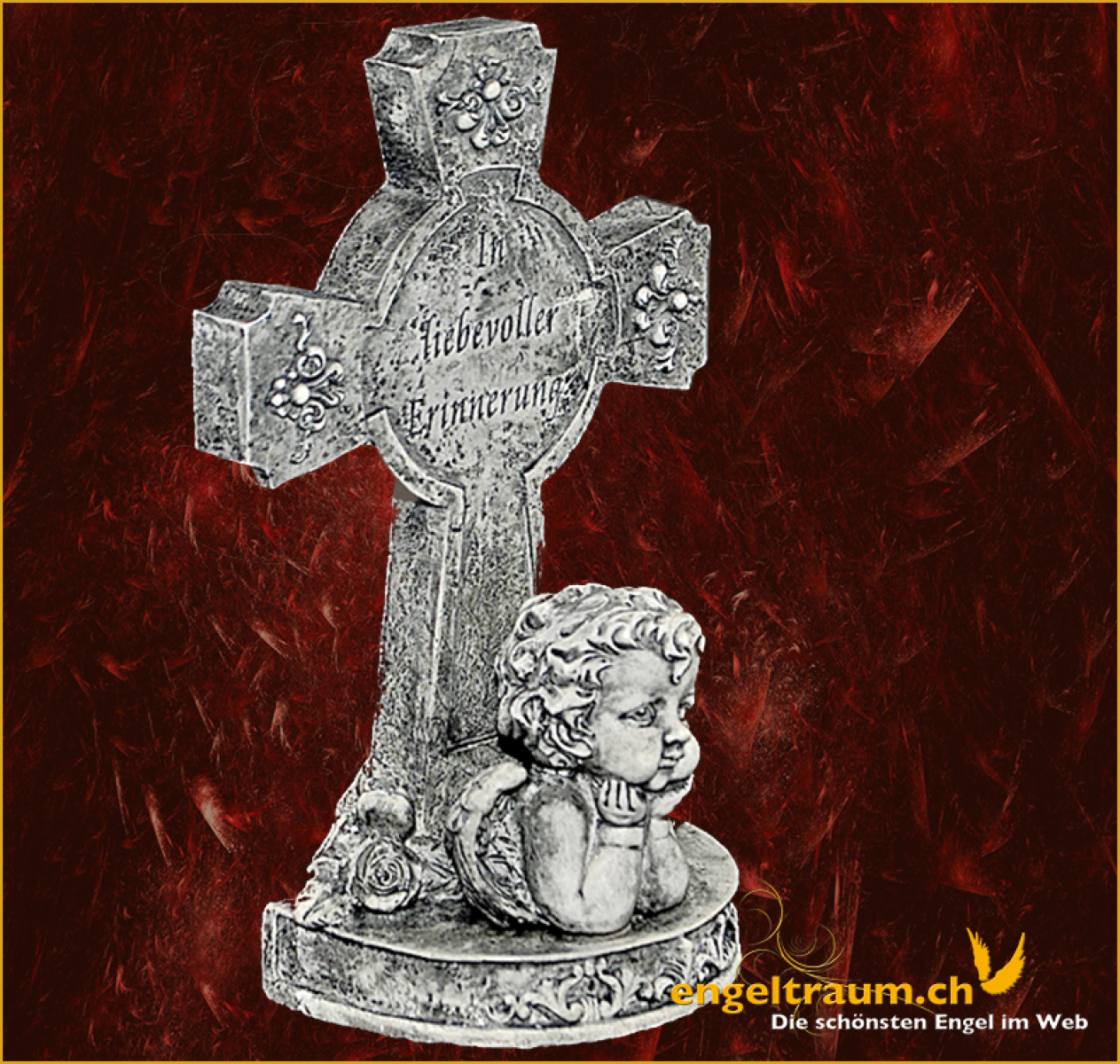 Engel mit Kreuz «In liebevoller Erinnerung» Höhe: 18 cm