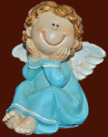 Engel sitzend blau Höhe: 9 cm
