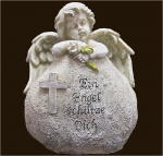 Trauer-Engel an Stein mit Kreuz «Ein Engel schütze Dich» Höhe: 14 cm