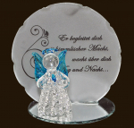 Glasengel blau mit Engelspruch (Figur 1) Höhe: 10 cm