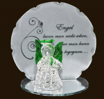 Glasengel grün mit Engelspruch (Figur 2) Höhe: 10 cm