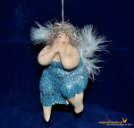 Engel-Frau im Glitzer-Kleid blau  Höhe: 12 cm