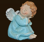 Engel sitzend blau Höhe: 10 cm