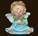 Engel sitzend mit Blumenstrauss Höhe: 5,5 cm