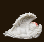 Engelchen schlafend in Flügel mit rosa Rosen (Figur 2) Höhe: 3,5 cm