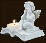 Engel mit Teelicht auf Buch (Figur 2) Höhe: 8,5 cm