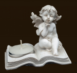 Engel mit Teelicht auf Buch (Figur 1) Höhe: 7 cm