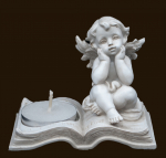 Engel mit Teelicht auf Buch (Figur 2) Höhe: 7 cm