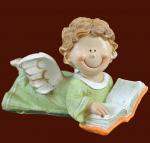 Engel mit Buch grün Höhe: 8 cm